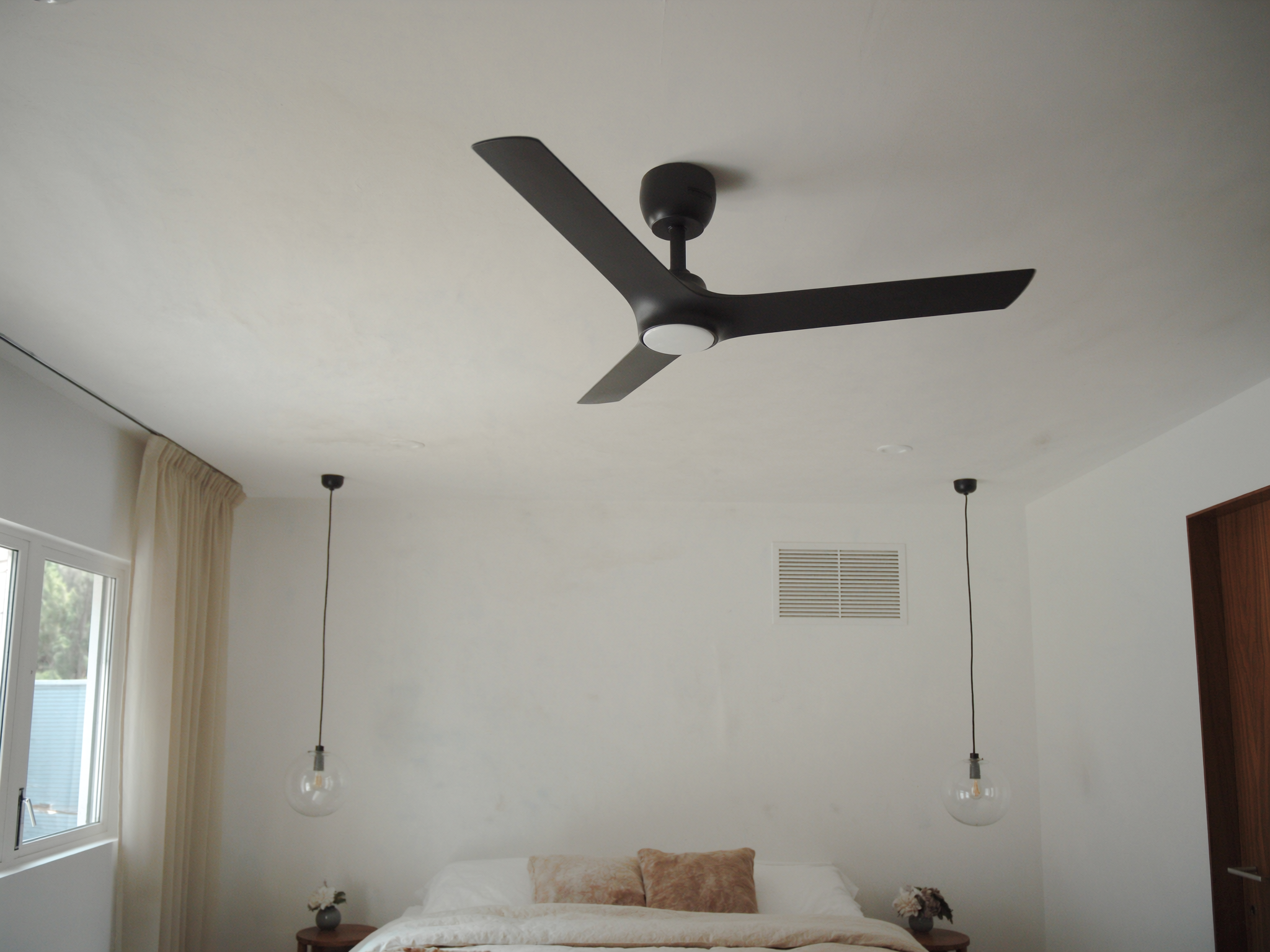 Fans & lighting — Bedroom fan and bedside pendants